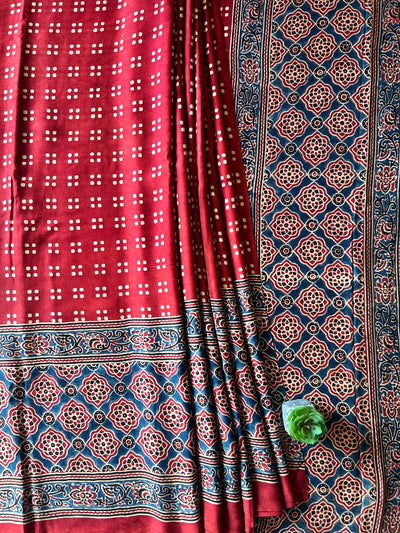 LALIMA:MADDER,HAND BLOCK AJRAKH MODAL SILK SAREE