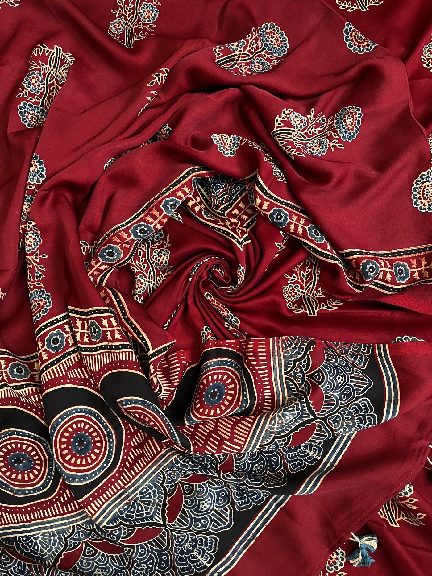 Nayna:Handblock Ajrakh Modal Silk 2 piece Suit