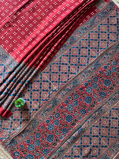 LALIMA:MADDER,HAND BLOCK AJRAKH MODAL SILK SAREE