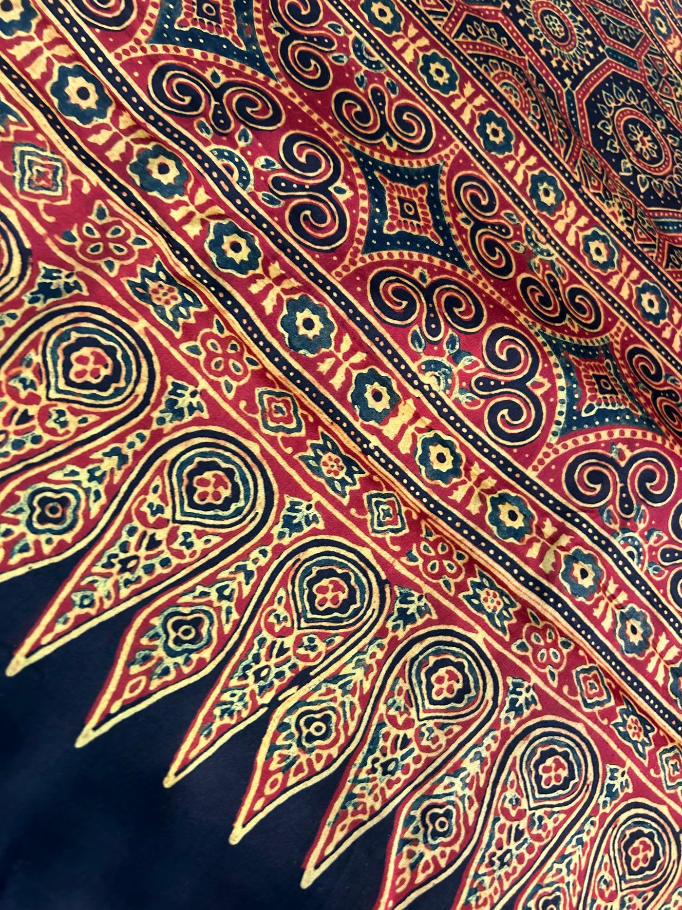 PAKHI: Handmade Clamp Dyed- Ajrakh Modal Silk Saree