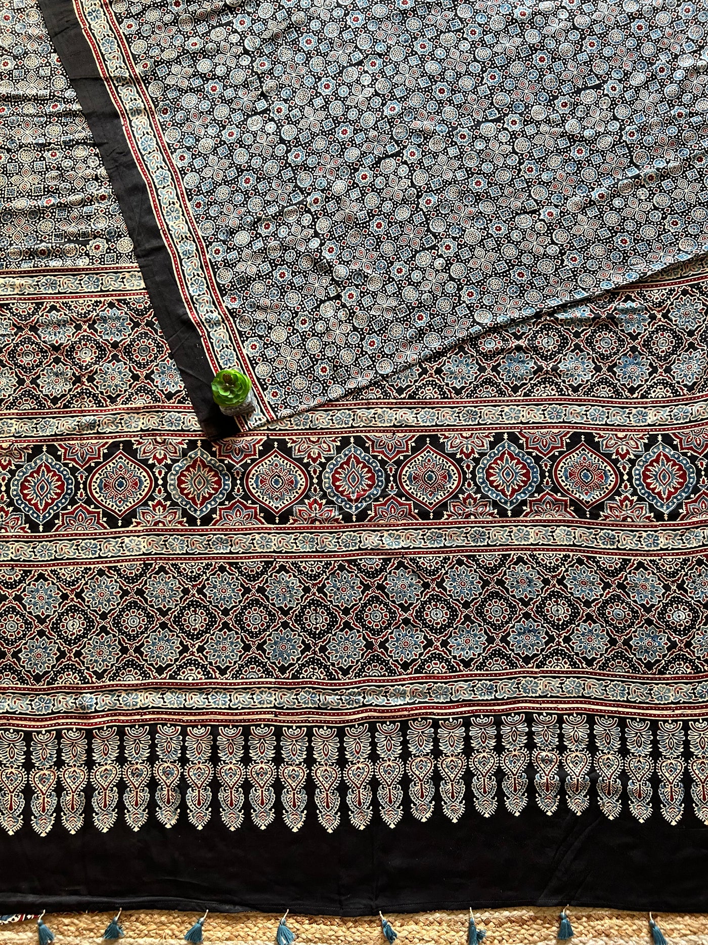KALKI:BLACK,HAND BLOCK AJRAKH MODAL SILK SAREE