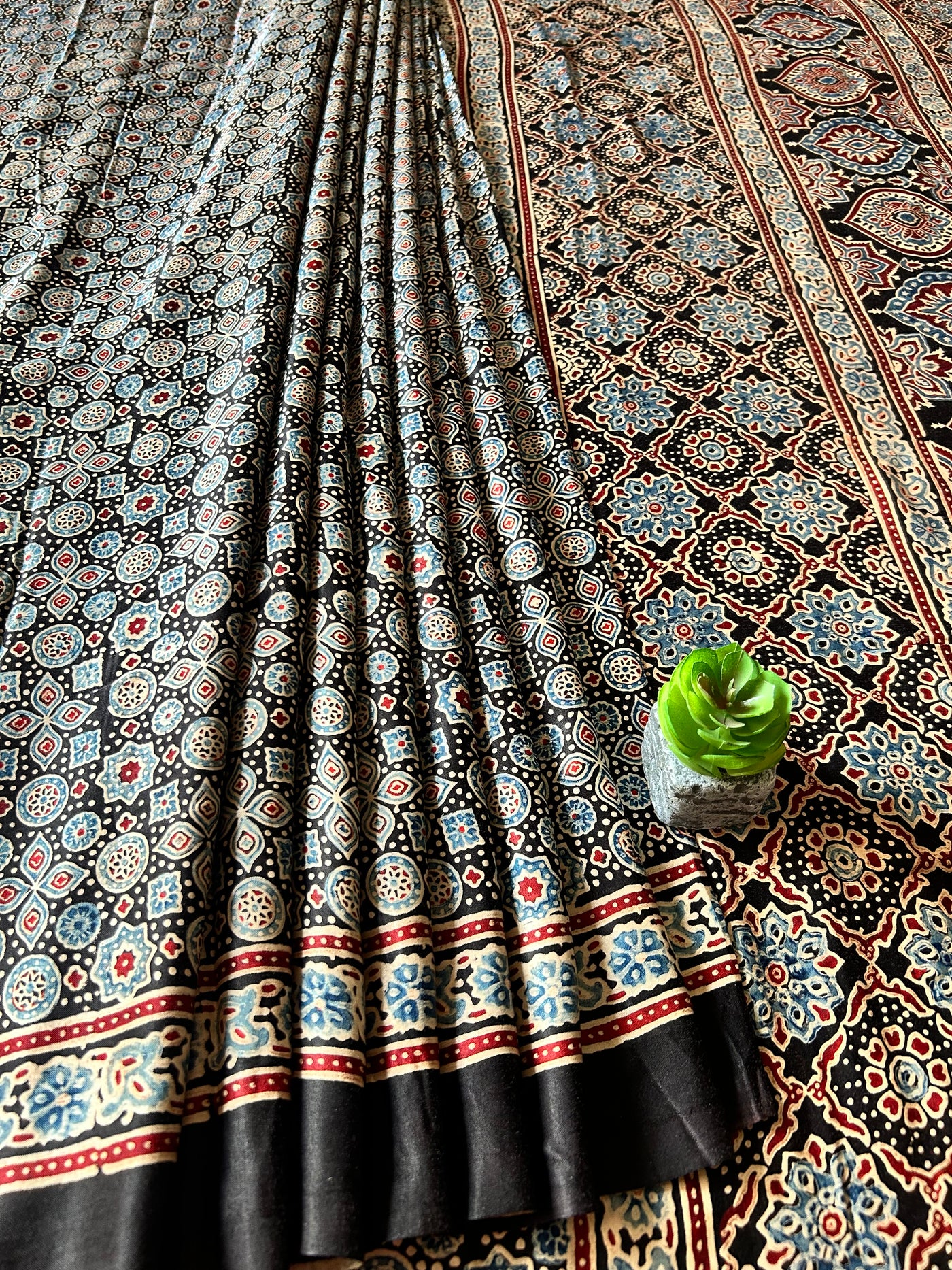 KALKI:BLACK,HAND BLOCK AJRAKH MODAL SILK SAREE