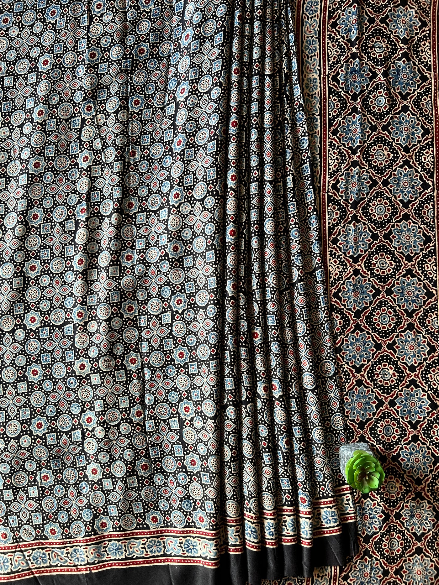 KALKI:BLACK,HAND BLOCK AJRAKH MODAL SILK SAREE