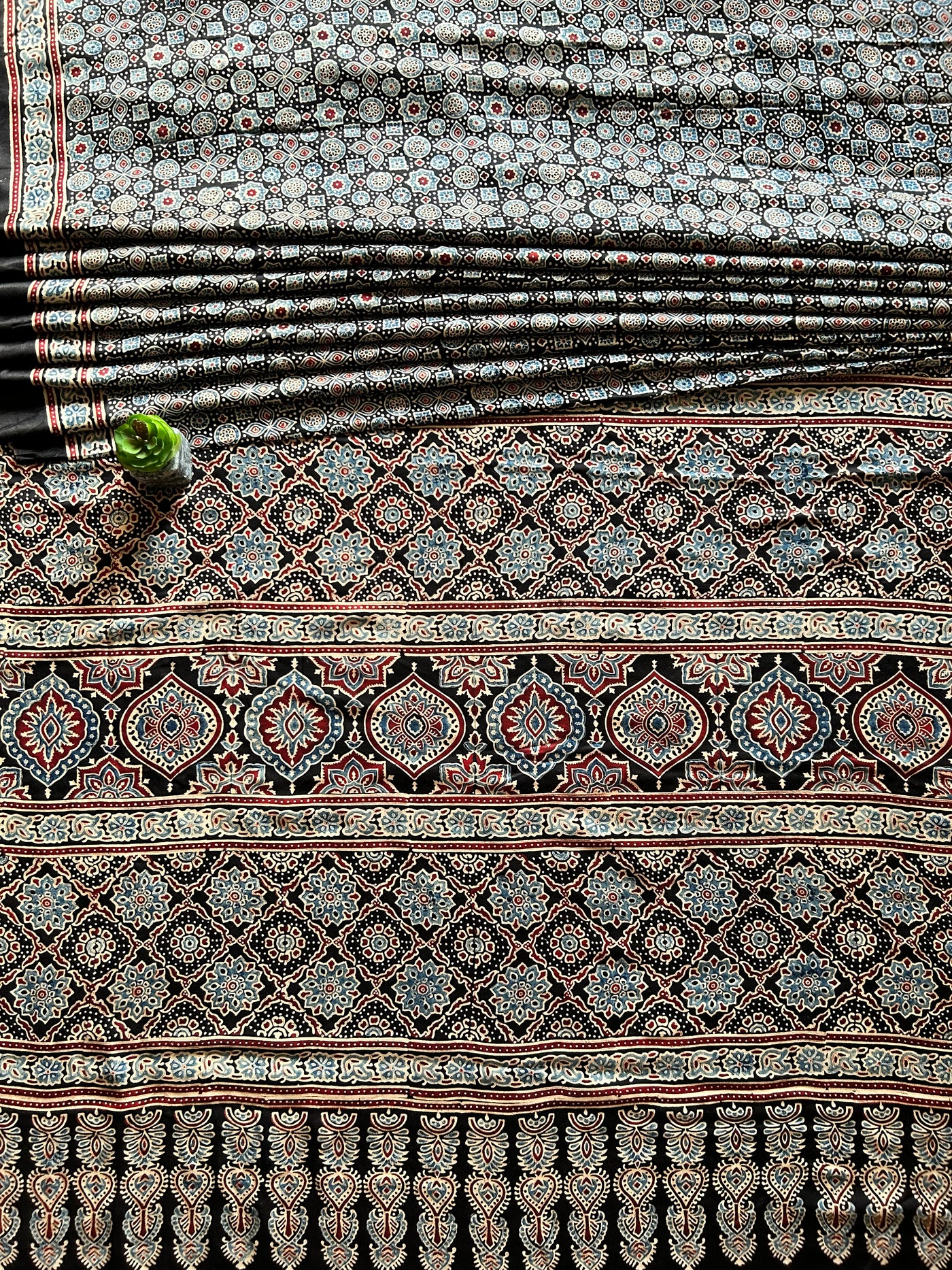 KALKI:BLACK,HAND BLOCK AJRAKH MODAL SILK SAREE