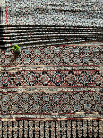 KALKI:BLACK,HAND BLOCK AJRAKH MODAL SILK SAREE