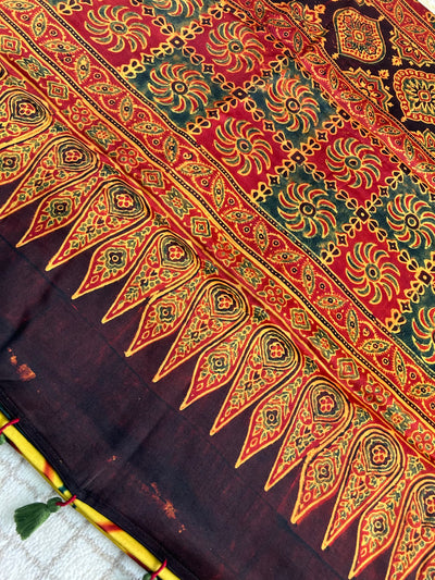 TAHIRA: Handmade Clamp Dyed- Ajrakh Modal Silk Saree