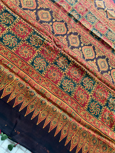 TAHIRA: Handmade Clamp Dyed- Ajrakh Modal Silk Saree