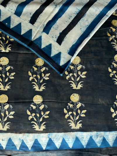 Mahi: HANDBLOCK BAGRU PRINTED MODAL SILK SAREE
