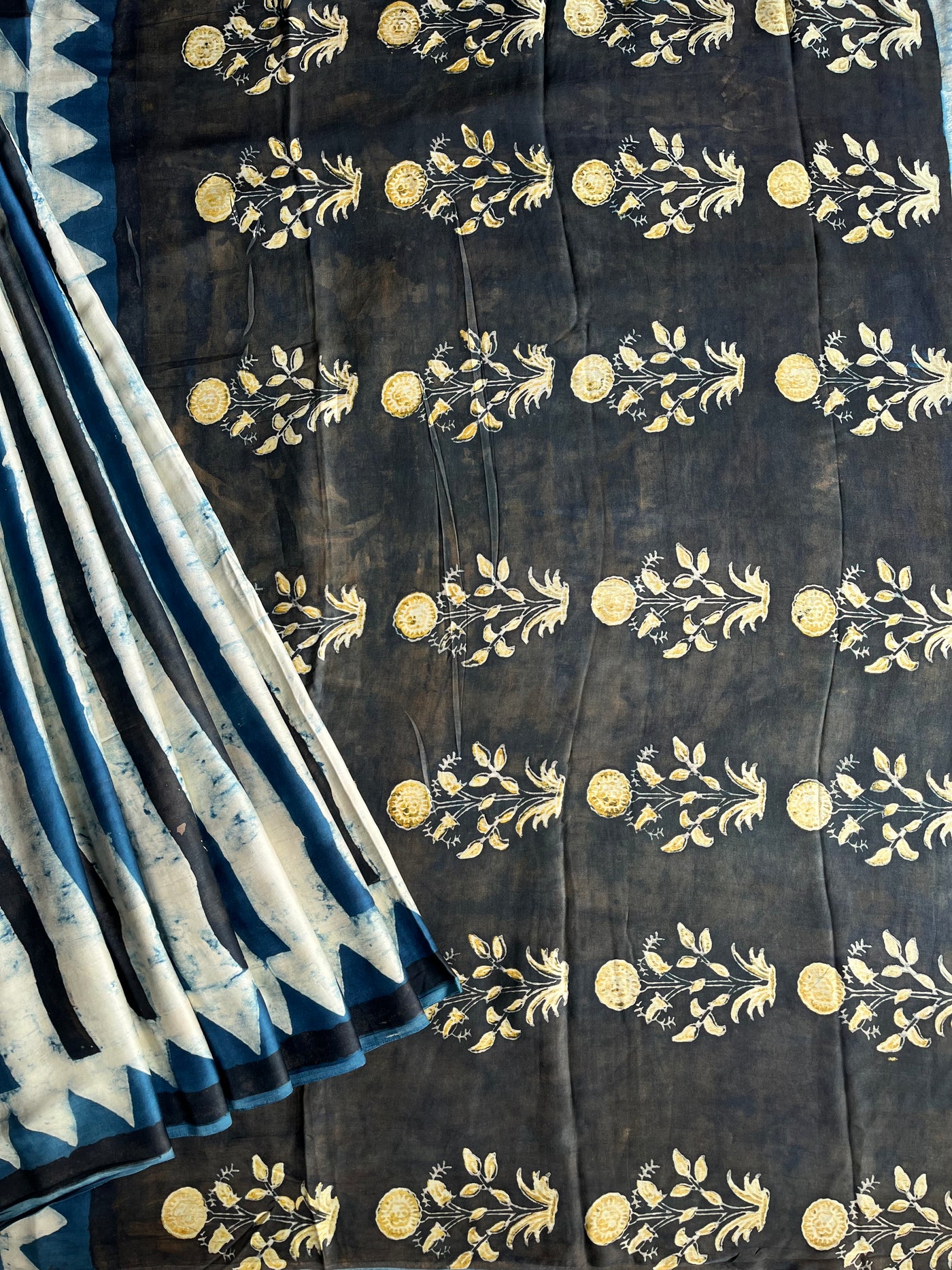 Mahi: HANDBLOCK BAGRU PRINTED MODAL SILK SAREE