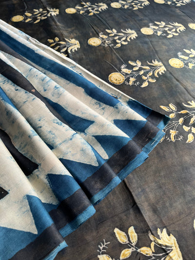 Mahi: HANDBLOCK BAGRU PRINTED MODAL SILK SAREE