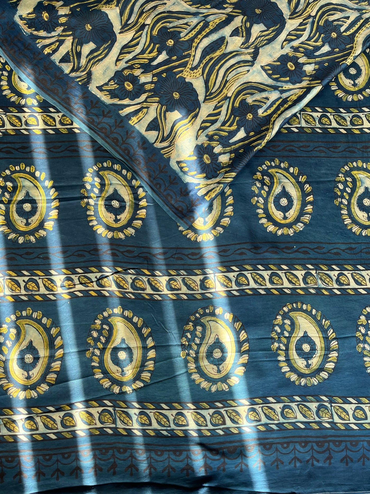 NAINA: HANDBLOCK BAGRU PRINTED ICE BLUE MODAL SILK SAREE