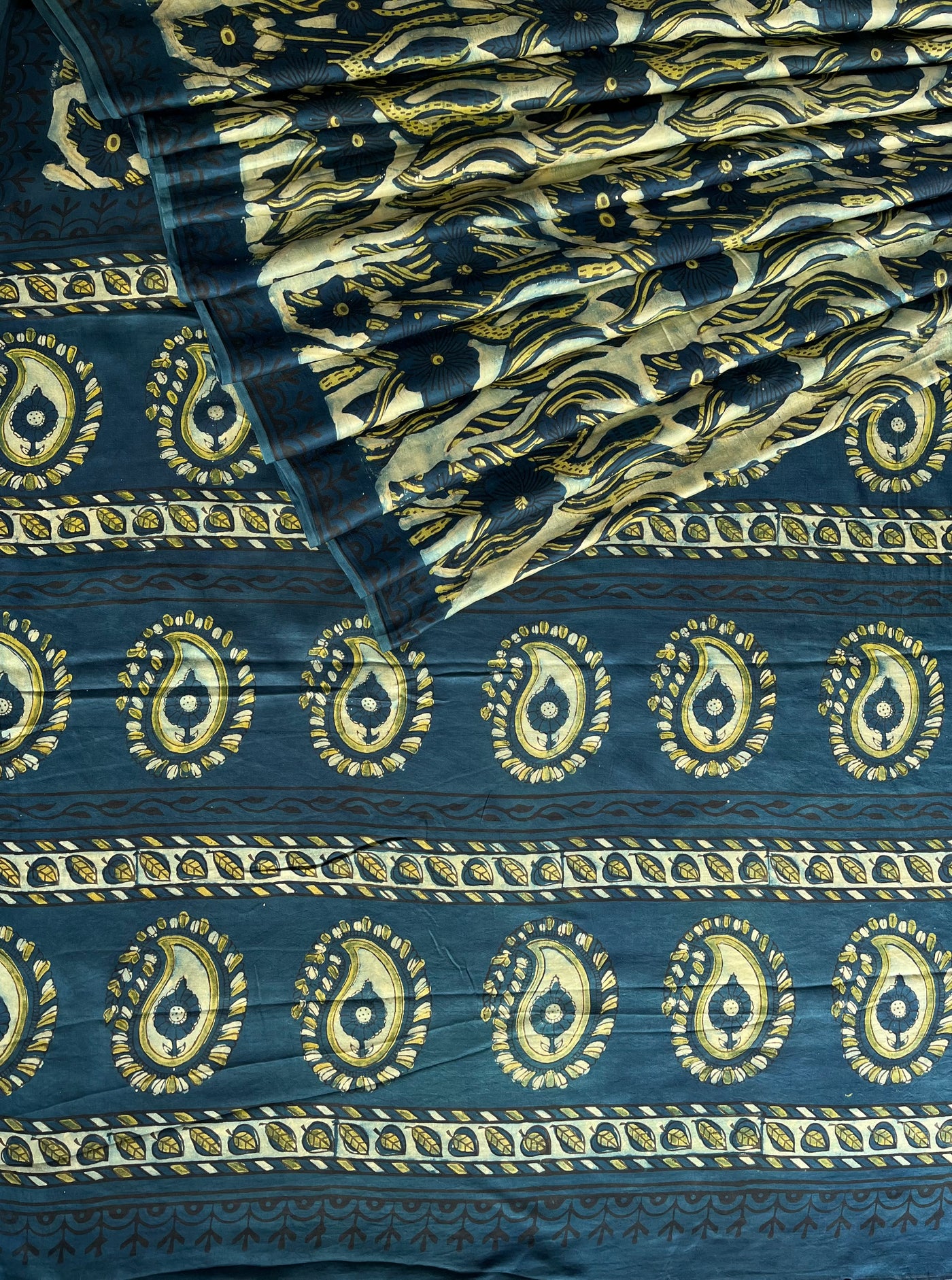 NAINA: HANDBLOCK BAGRU PRINTED ICE BLUE MODAL SILK SAREE
