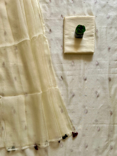 INDU: PARTYWEAR PURE SILK- LIVA EXCEL BANARASI 3 PIECE SUIT SET WITH SILK ORGANZA DUPATTA.