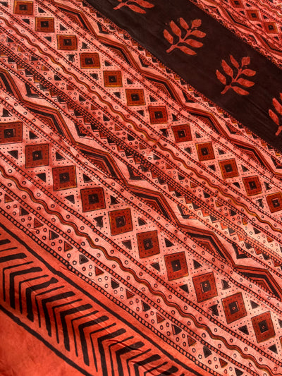 RUHANI: VIOLET,HANDBLOCK PRINTED DABU MODAL SILK SAREE