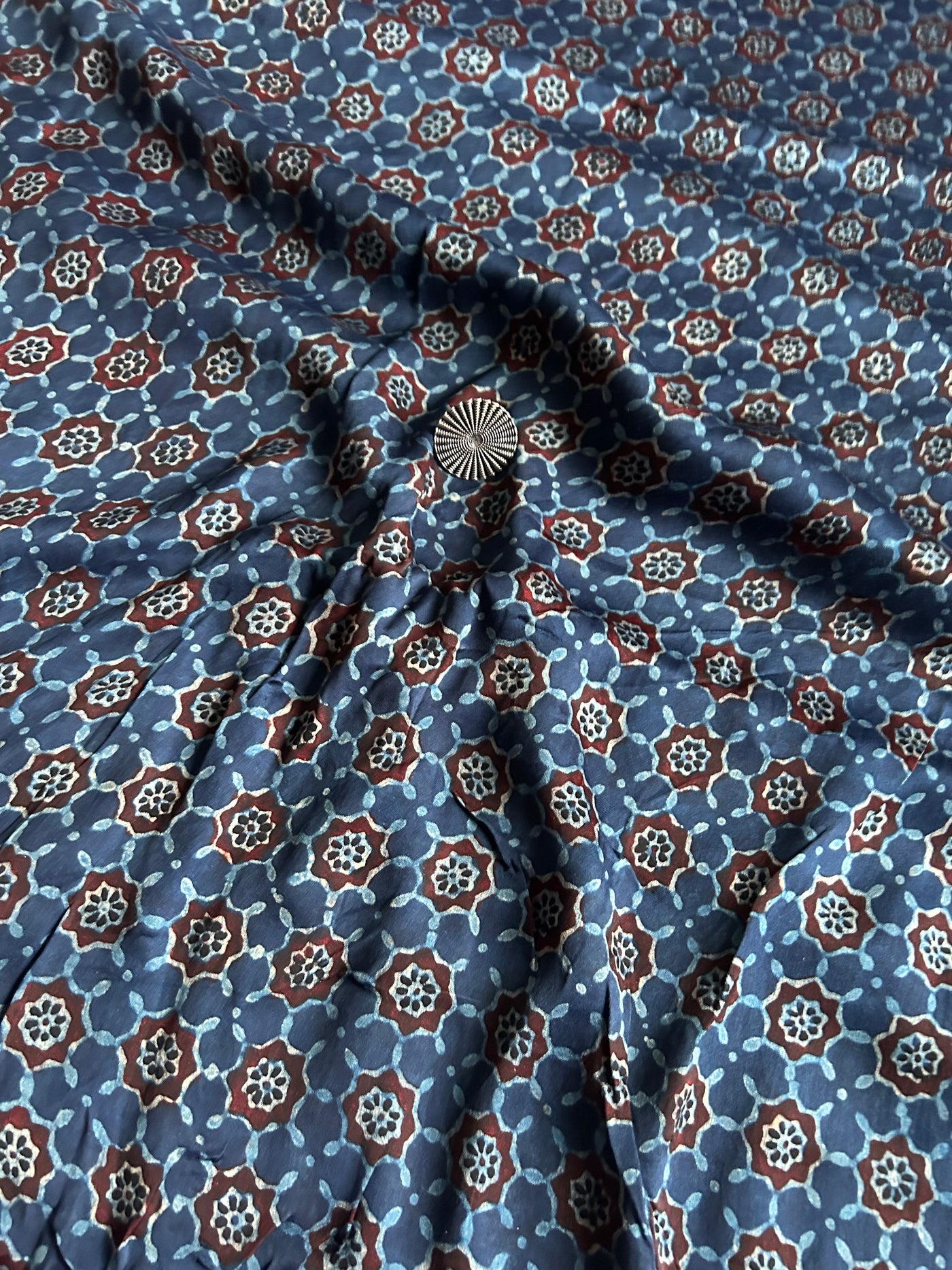 Indigo Star Handblock Printed Ajrakh Modal Silk Fabric