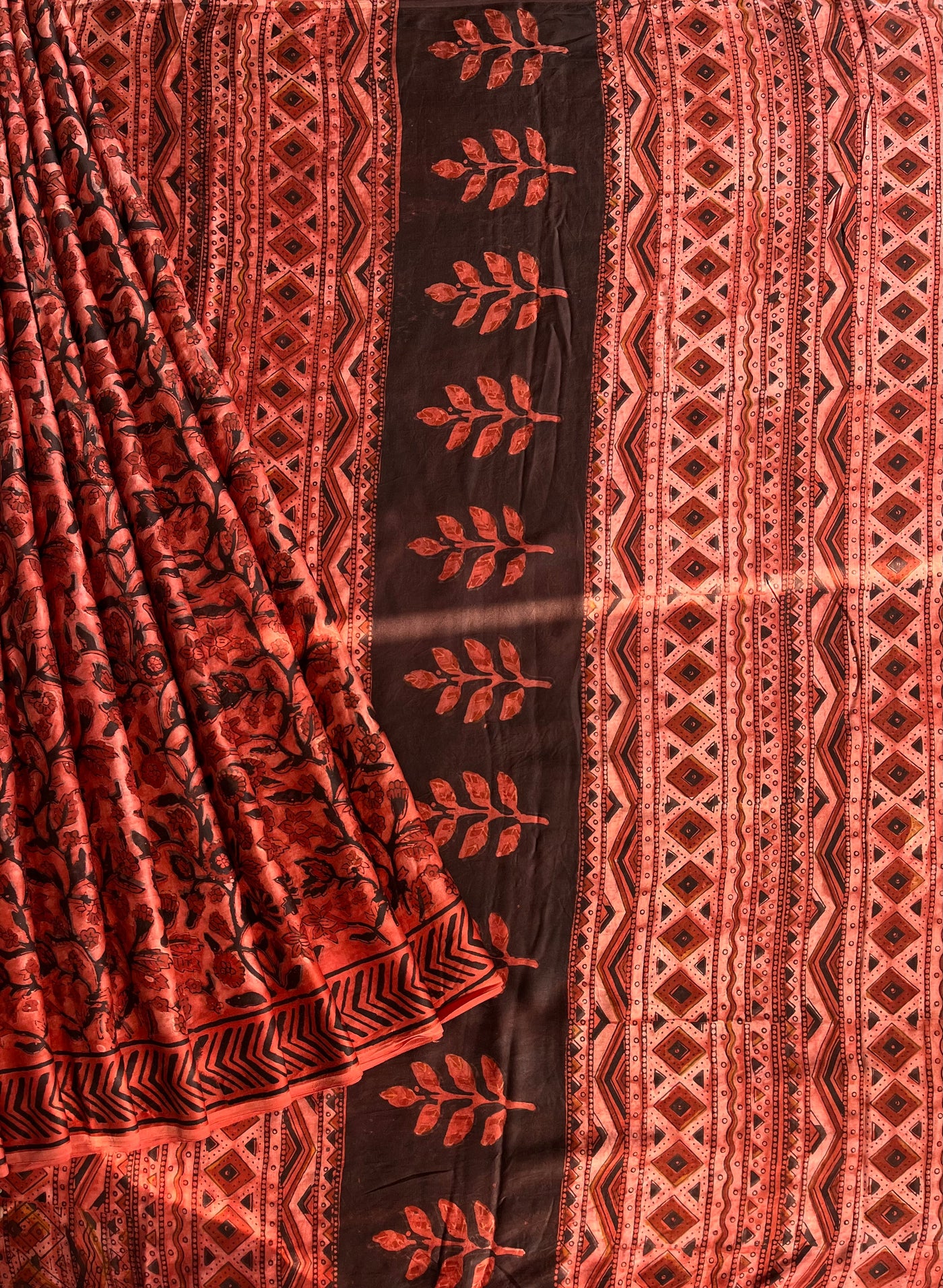 RUHANI: VIOLET,HANDBLOCK PRINTED DABU MODAL SILK SAREE