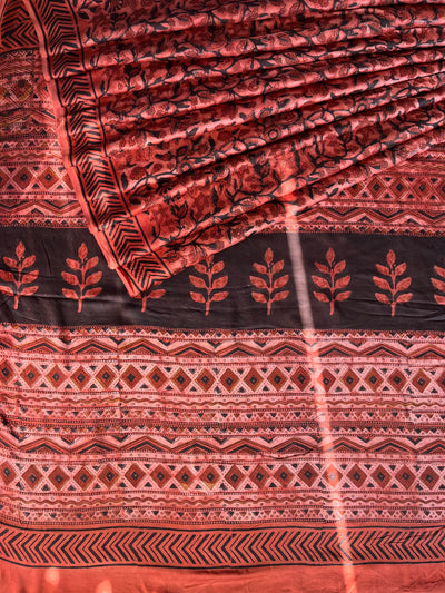 RUHANI: VIOLET,HANDBLOCK PRINTED DABU MODAL SILK SAREE