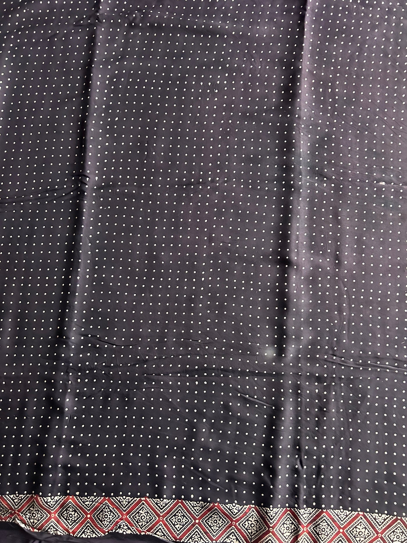 Black Polka Handblock Printed Ajrakh Modal Silk Fabric