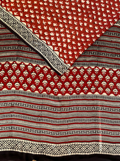 PARIJAT: HANDBLOCK PRINTED DABU MODAL SILK SAREE