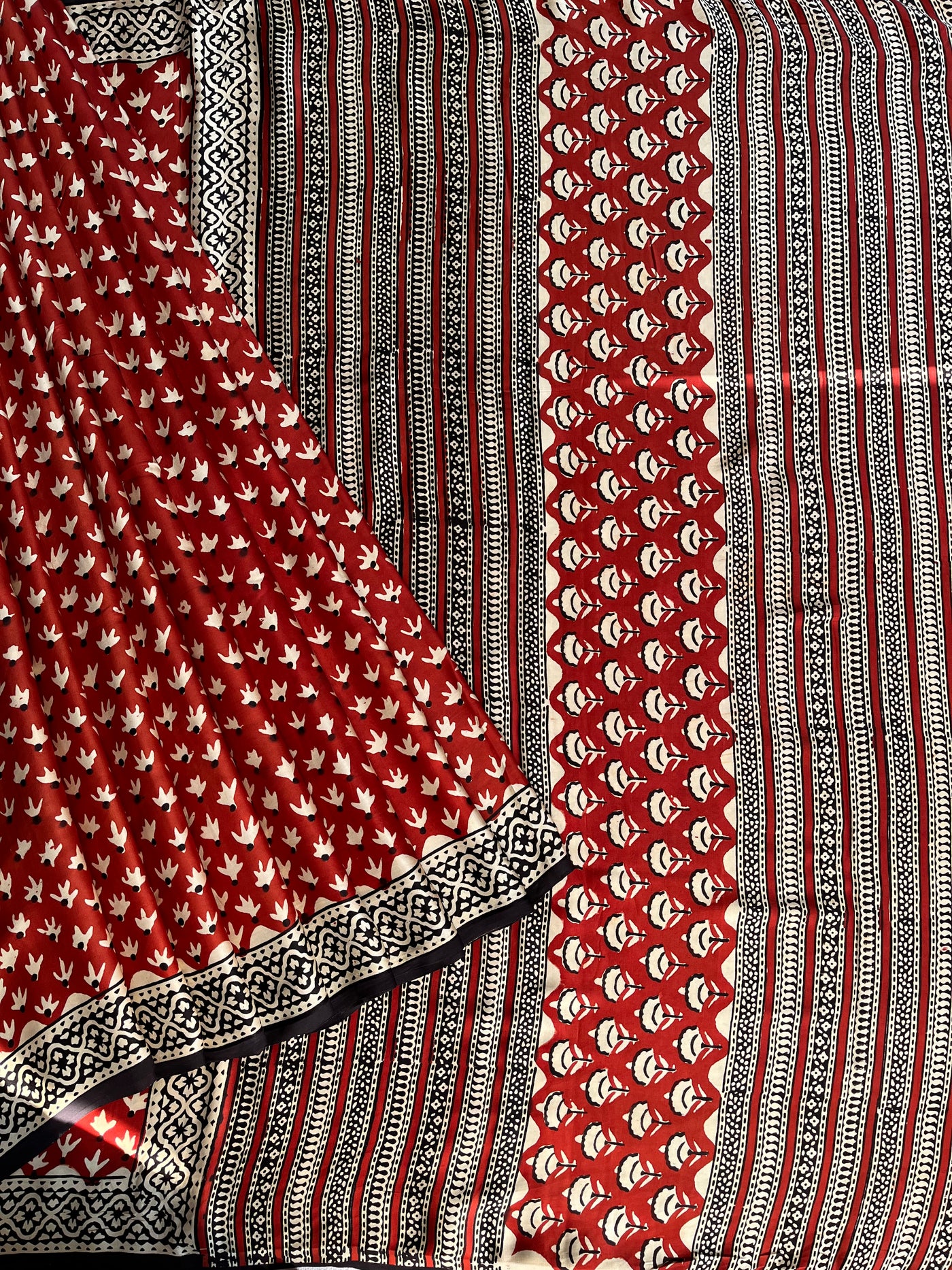 PARIJAT: HANDBLOCK PRINTED DABU MODAL SILK SAREE