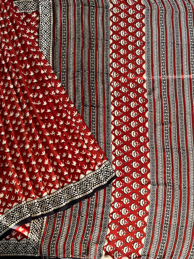 PARIJAT: HANDBLOCK PRINTED DABU MODAL SILK SAREE