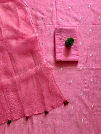 KRITI: PARTYWEAR PURE SILK- LIVA EXCEL BANARASI 3 PIECE SUIT SET WITH SILK ORGANZA DUPATTA.