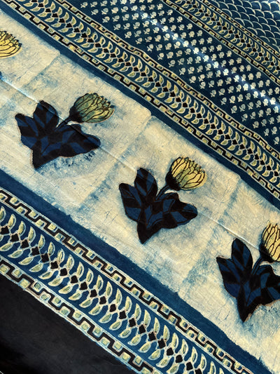 Roshan:MARIGOLD,HANDBLOCK PRINTED DABU MODAL SILK SAREE