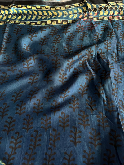 Roshan:MARIGOLD,HANDBLOCK PRINTED DABU MODAL SILK SAREE