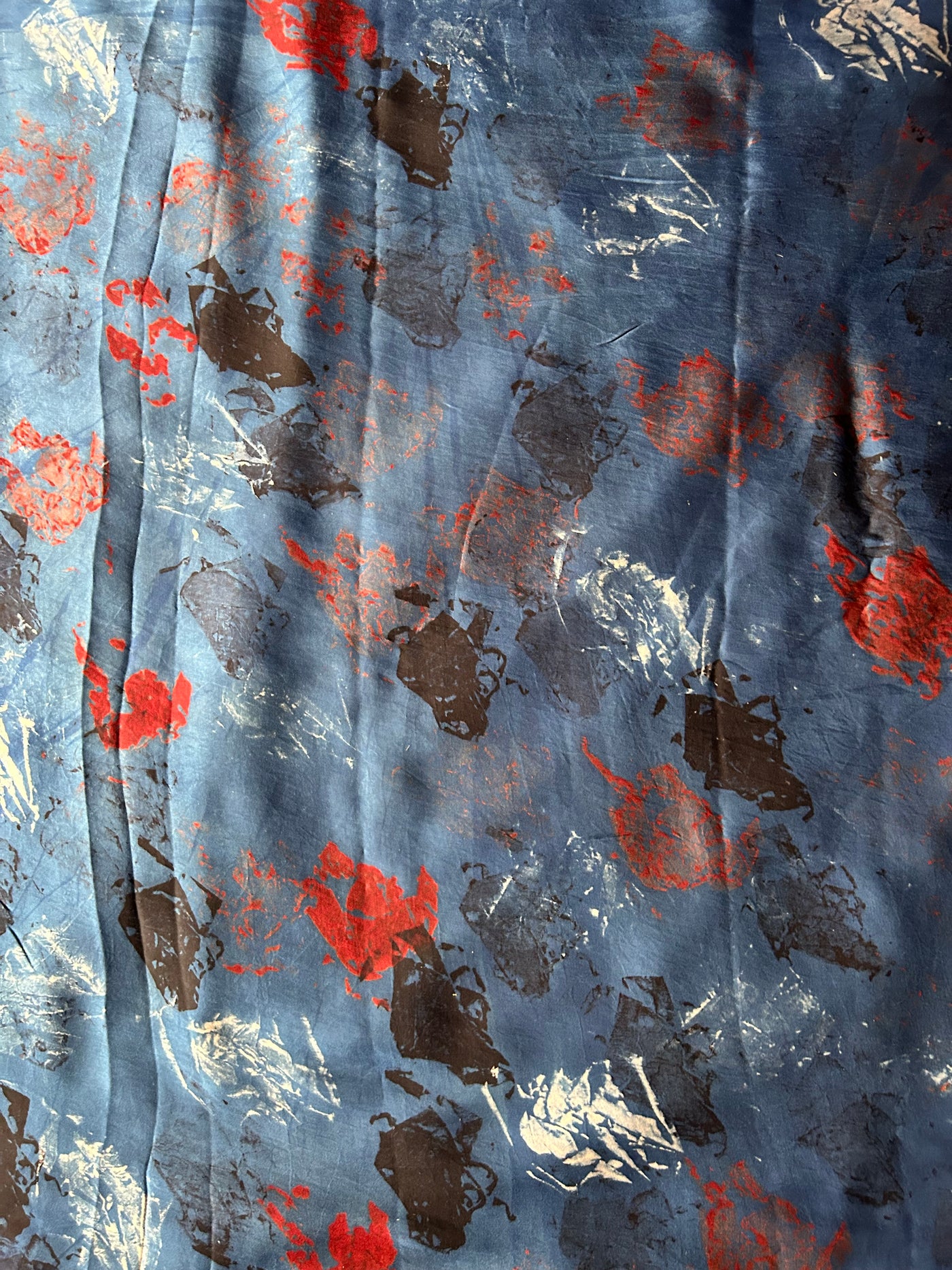 Indigo distant  Handblock Printed Ajrakh Modal Silk Fabric