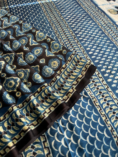 Roshan:MARIGOLD,HANDBLOCK PRINTED DABU MODAL SILK SAREE
