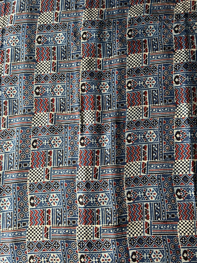 Indigo rectangular  Handblock Printed Ajrakh Modal Silk Fabric