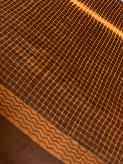 Siyara: HANDBLOCK BAGRU PRINTED ICE BLUE MODAL SILK SAREE