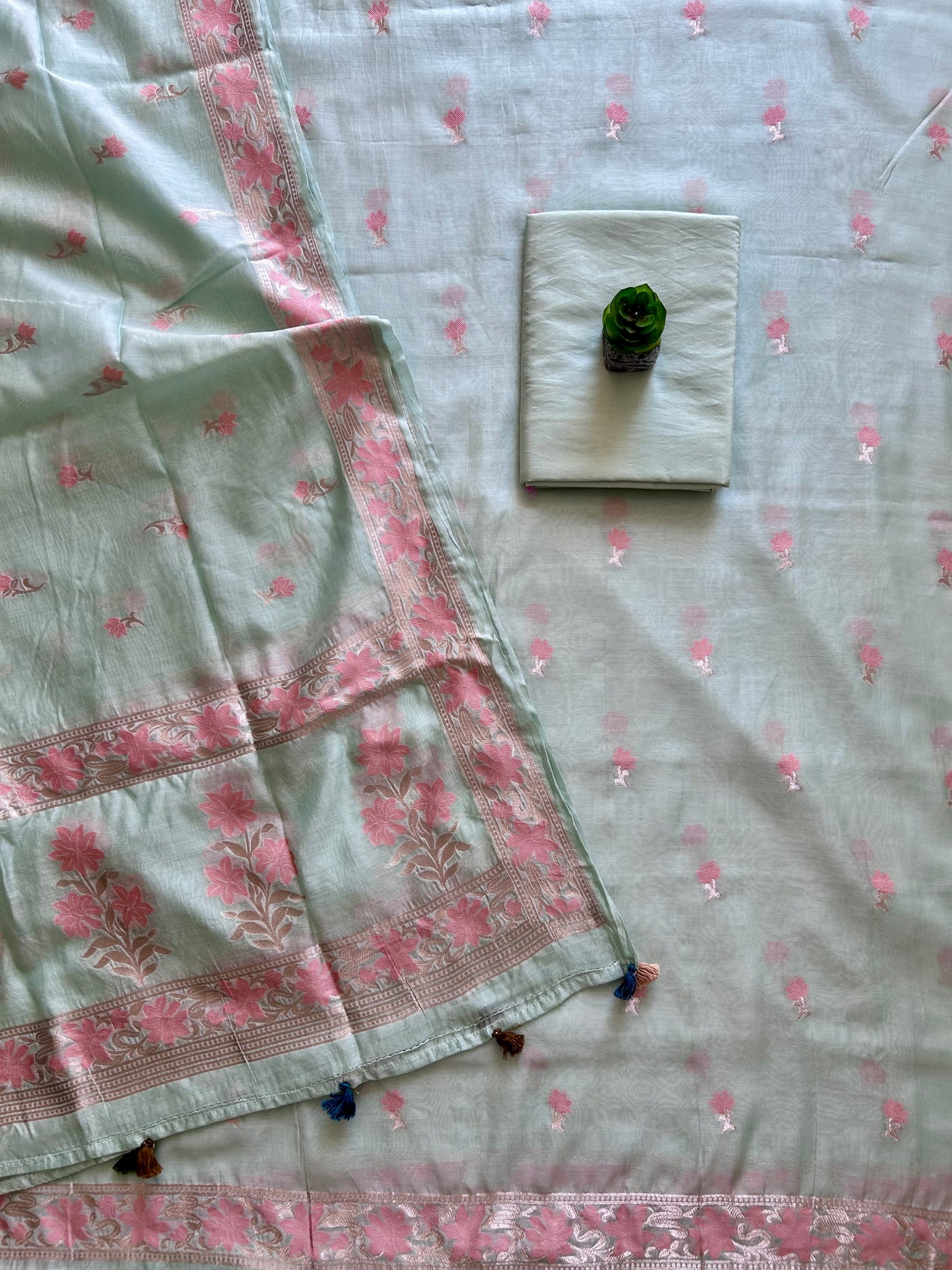 AABROO: PARTYWEAR PURE SILK- LIVA EXCEL BANARASI 3 PIECE SUIT SET.