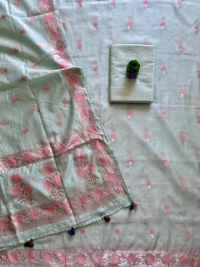AABROO: PARTYWEAR PURE SILK- LIVA EXCEL BANARASI 3 PIECE SUIT SET.