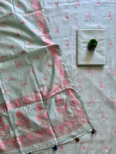 AABROO: PARTYWEAR PURE SILK- LIVA EXCEL BANARASI 3 PIECE SUIT SET.