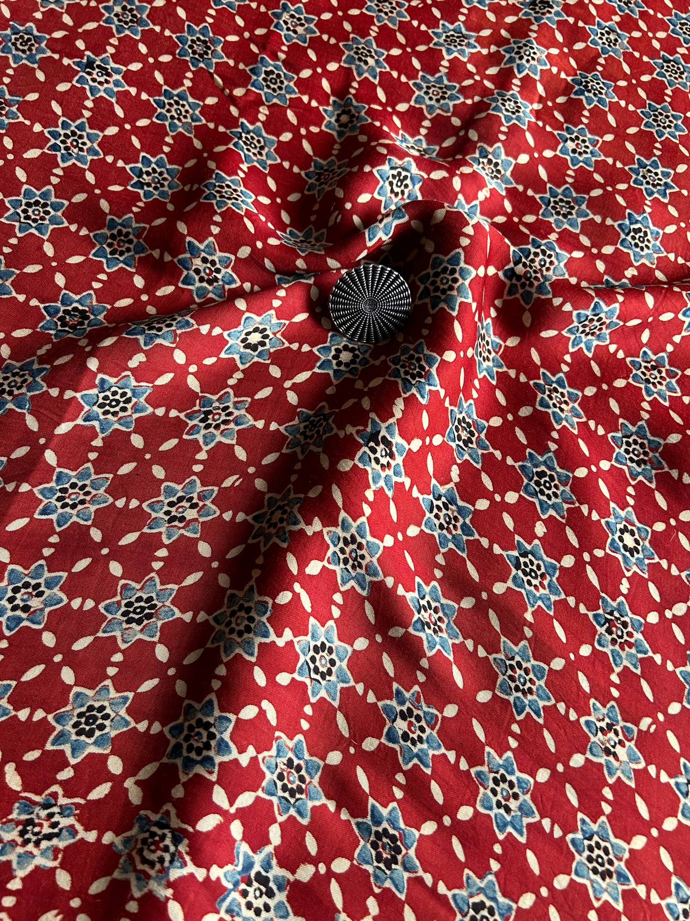 Red floral  Handblock Printed Ajrakh Modal Silk Fabric