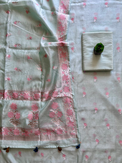 AABROO: PARTYWEAR PURE SILK- LIVA EXCEL BANARASI 3 PIECE SUIT SET.