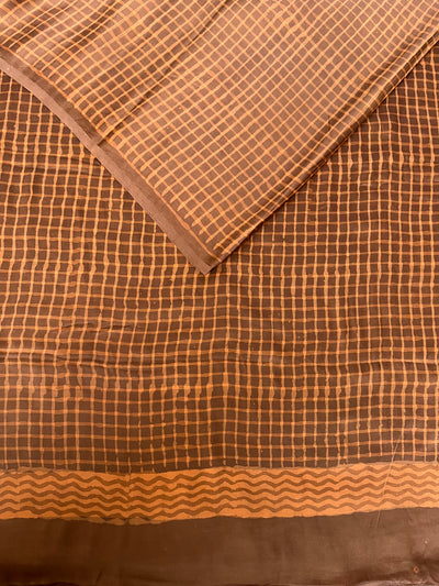 Siyara: HANDBLOCK BAGRU PRINTED ICE BLUE MODAL SILK SAREE