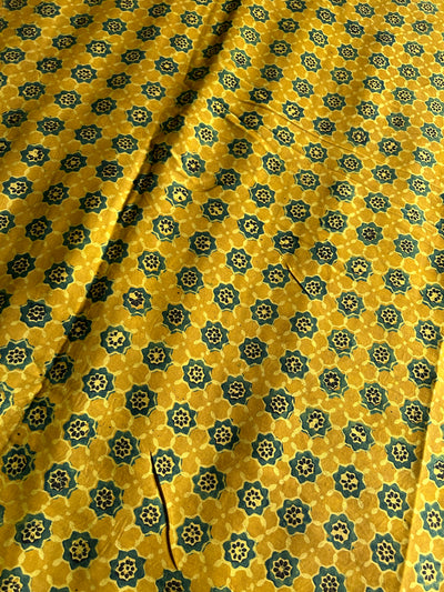 Yellow Star Handblock Printed Ajrakh Modal Silk Fabric