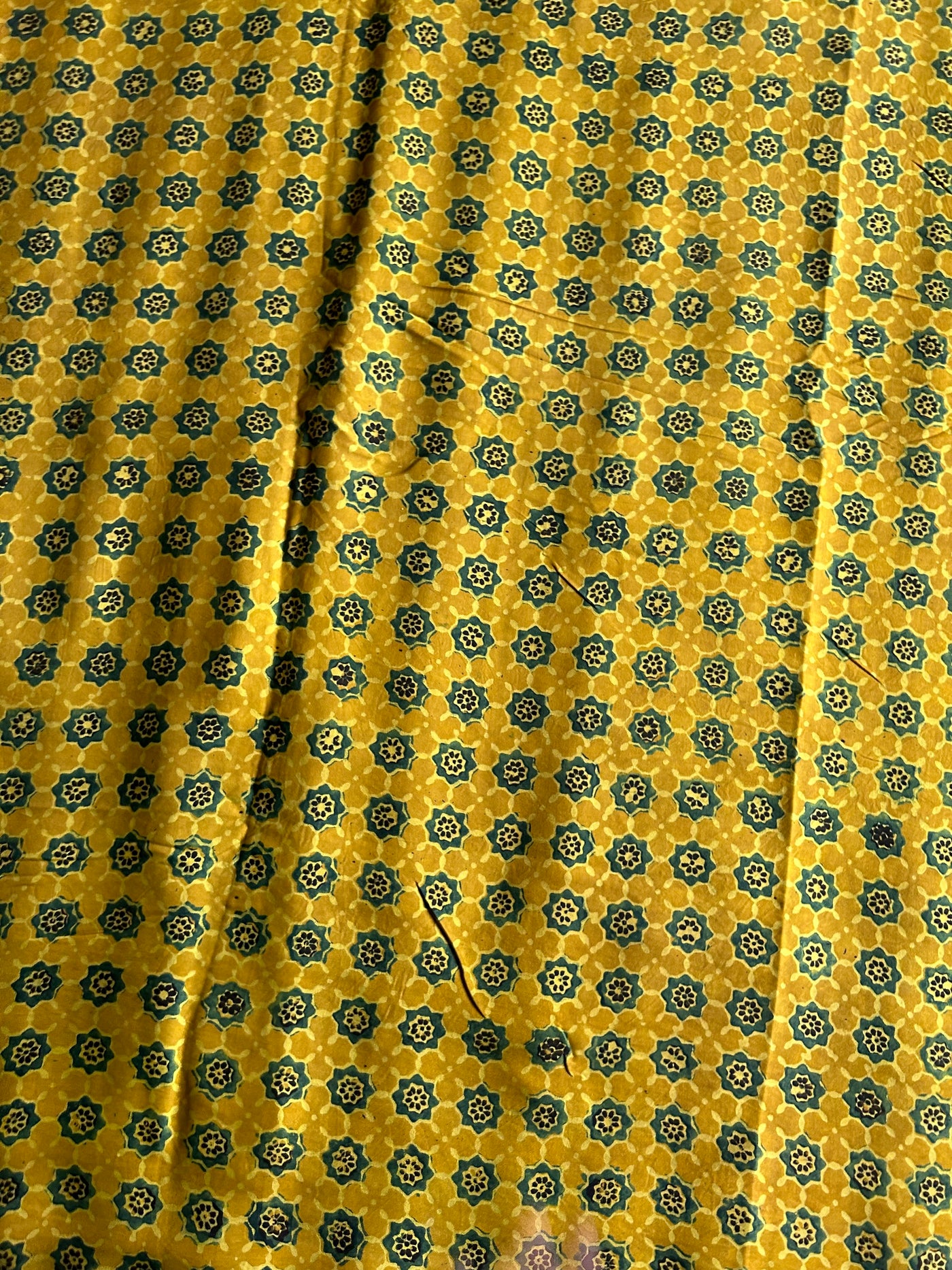 Yellow Star Handblock Printed Ajrakh Modal Silk Fabric