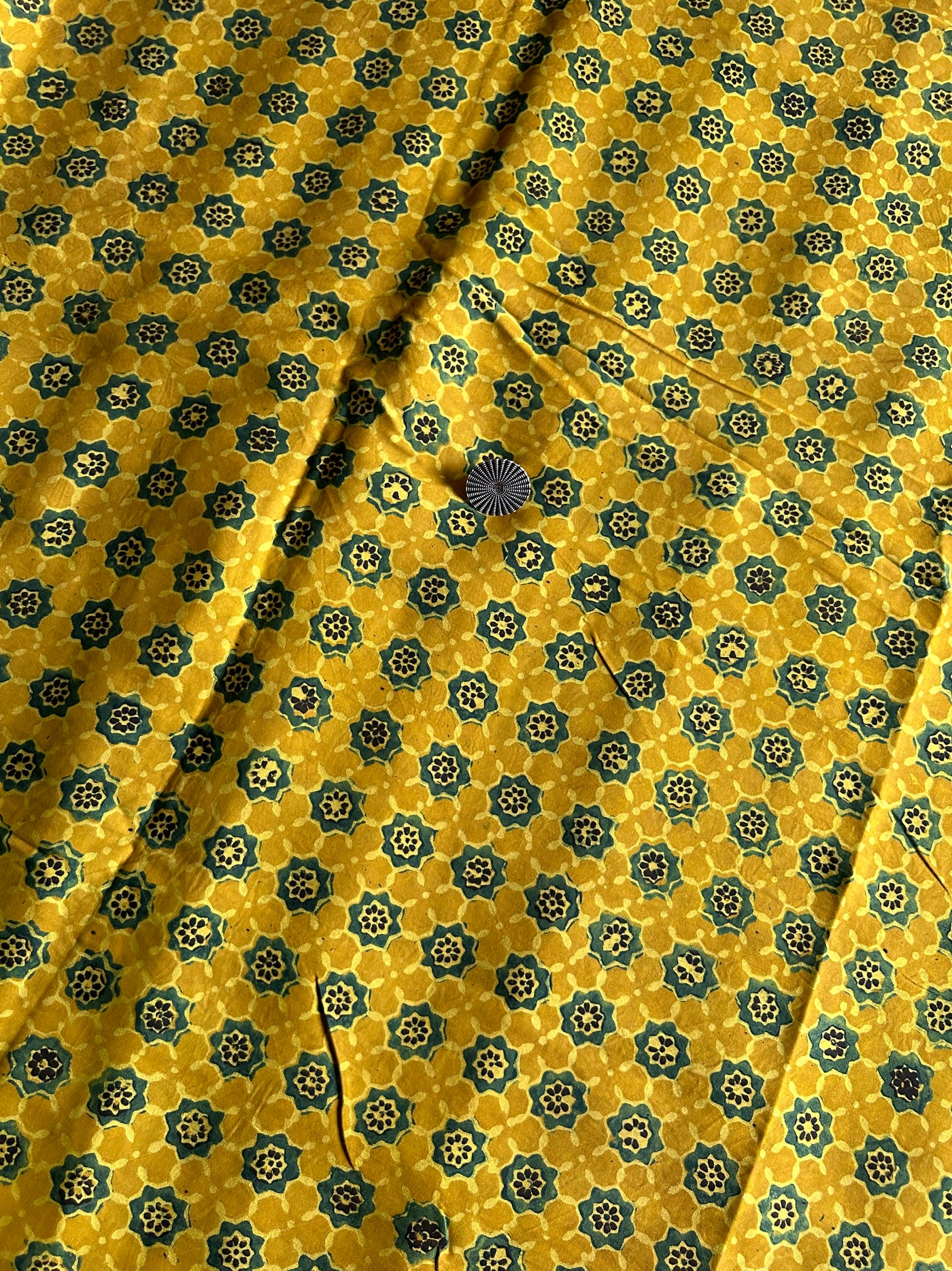 Yellow Star Handblock Printed Ajrakh Modal Silk Fabric