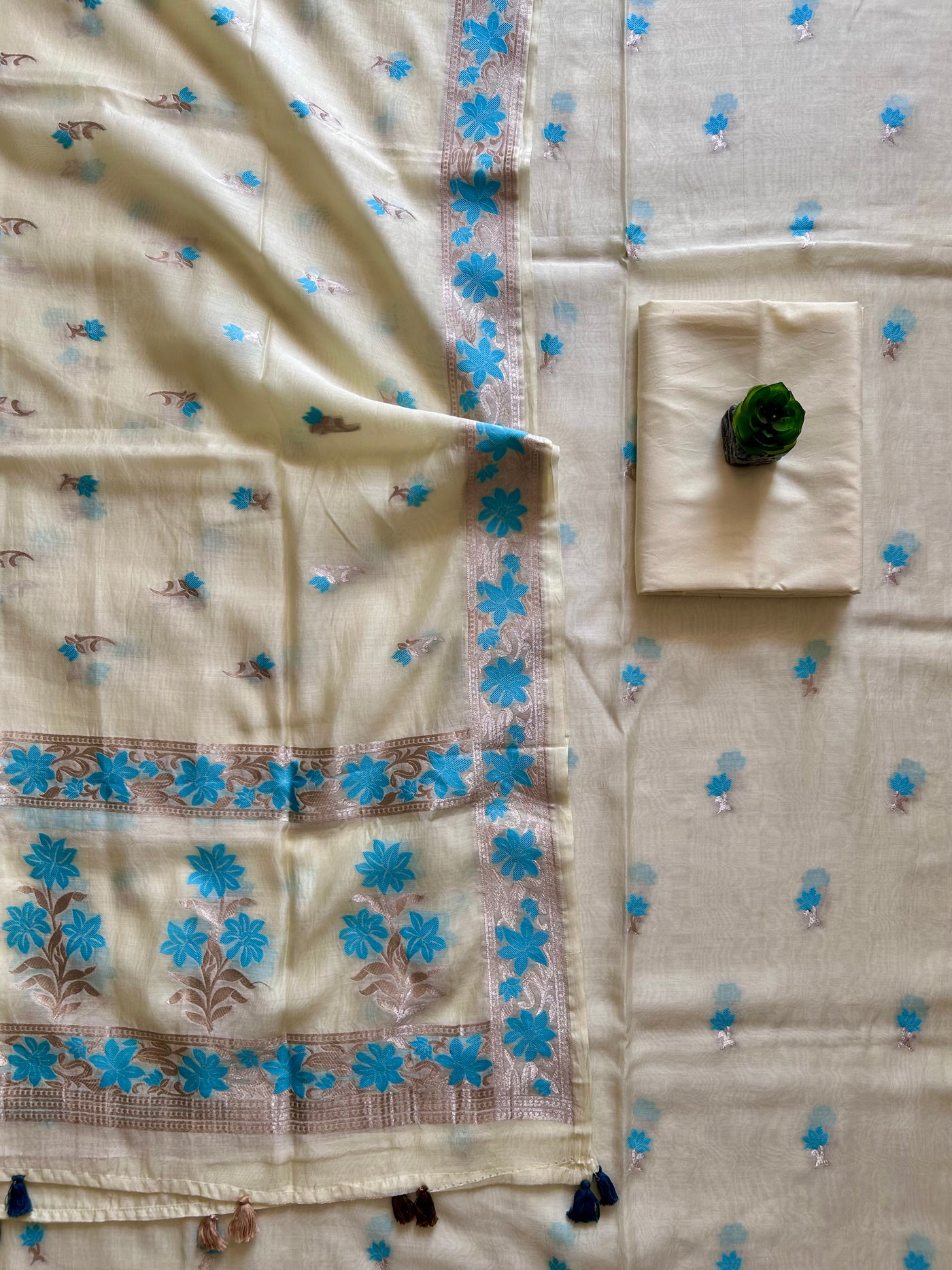 REHMAT: PARTYWEAR PURE SILK- LIVA EXCEL BANARASI 3 PIECE SUIT SET.
