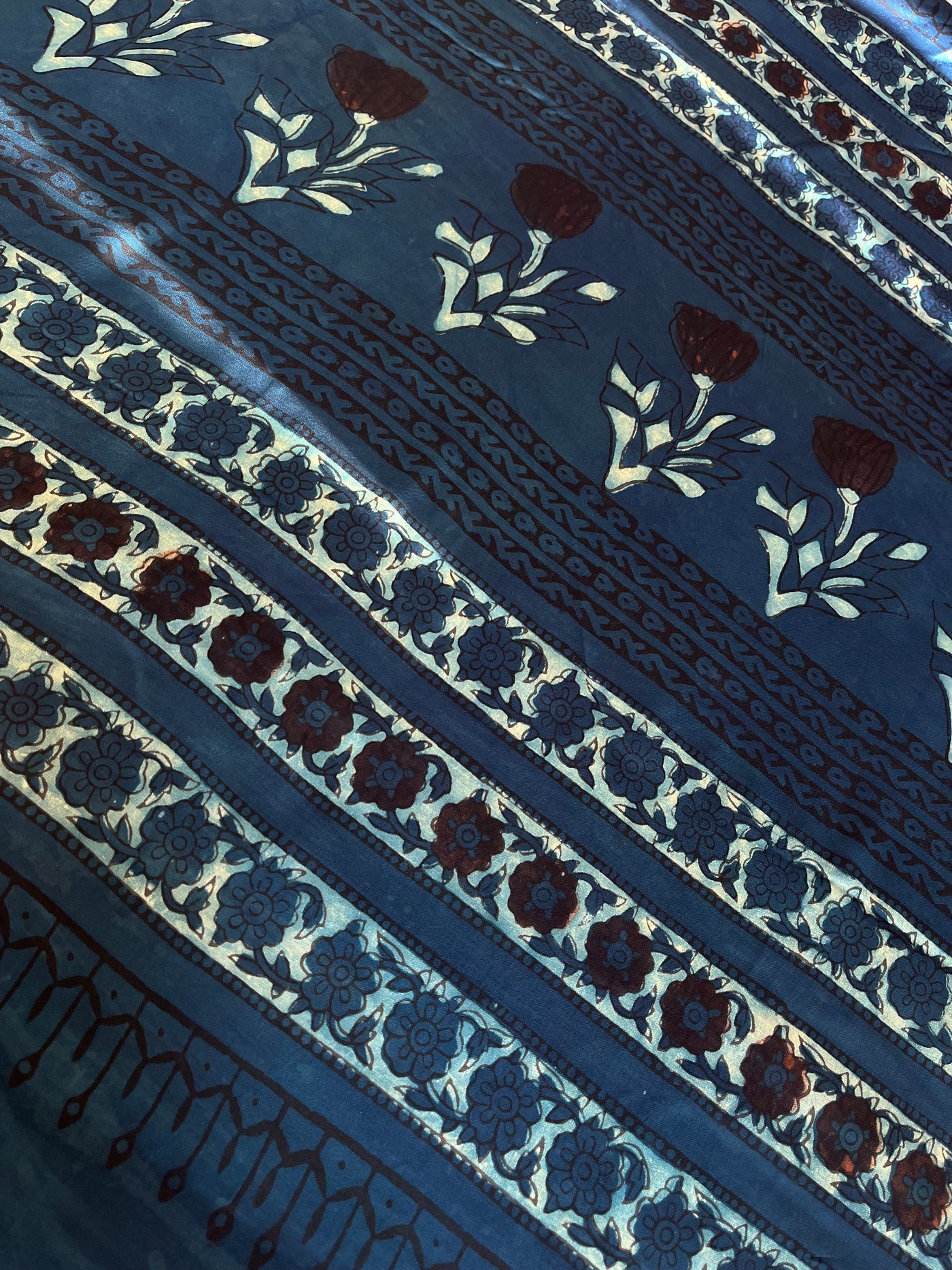 Kratika: HANDBLOCK BAGRU PRINTED ICE BLUE MODAL SILK SAREE