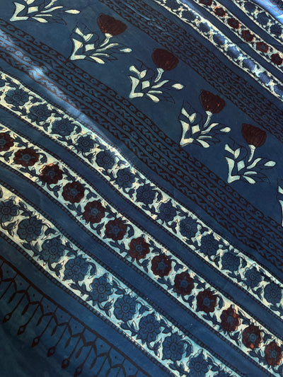 Kratika: HANDBLOCK BAGRU PRINTED ICE BLUE MODAL SILK SAREE