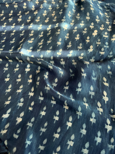 Kratika: HANDBLOCK BAGRU PRINTED ICE BLUE MODAL SILK SAREE