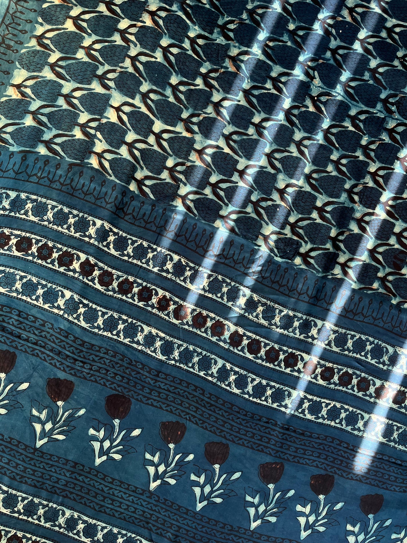 Kratika: HANDBLOCK BAGRU PRINTED ICE BLUE MODAL SILK SAREE