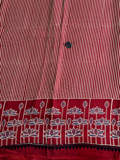 Red Lotus  Handblock Printed Ajrakh Modal Silk Fabric