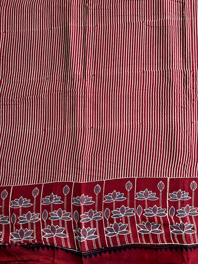 Red Lotus  Handblock Printed Ajrakh Modal Silk Fabric