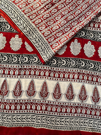Ganika: HANDBLOCK BAGRU PRINTED ICE BLUE MODAL SILK SAREE