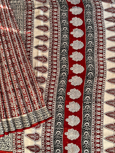 Ganika: HANDBLOCK BAGRU PRINTED ICE BLUE MODAL SILK SAREE